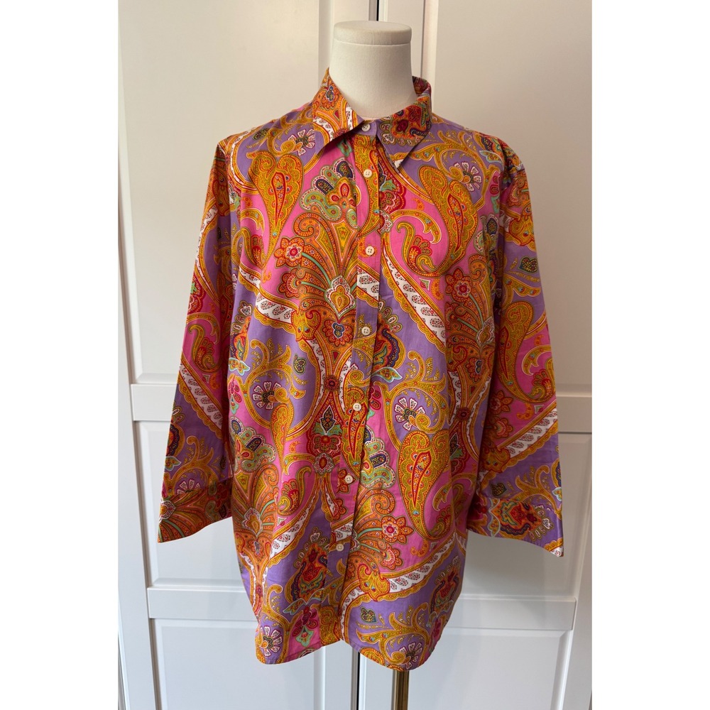 Lauren Ralph Lauren‎ Pink Purple Paisley Cotton Button Down Shirt Blouse 1X